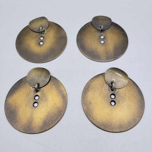 Asian Tag Drawer Cabinet Pulls Brass Finished Metal Discs Two Holes Set Of 4 - Picture 2 of 4